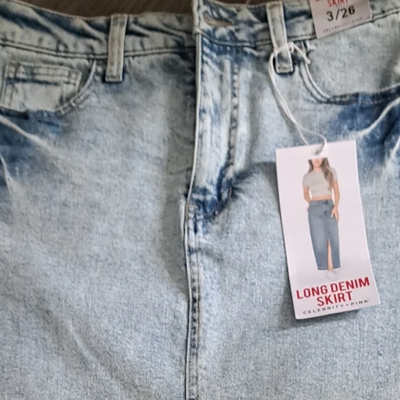 CELEBRITY PINK Acid wash long denim jean skirt slit cotton  boho Chic 3/26 - Picture 11 of 12